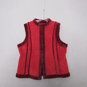 Vintage Prosper & Devine Penny Lane Vest Y2K Genuine Leather Faux Fux Red Hippie